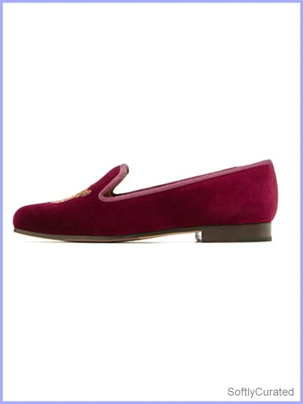 Velvet Loafer Flat with Embroidery & Goat Leather Insole Slip-On